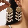 New Fashion Retro Alloy Pearl Shell Multi Layer Tassel Dangle Earrings European American Ins Style Ear Jewelry