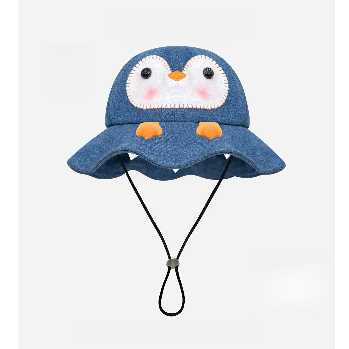 

Cute Penguin Bucket Hat Women Cartoon Big Brim Face Slimming Outdoor Travel Fisherman Cap 56-58cm порохова синява