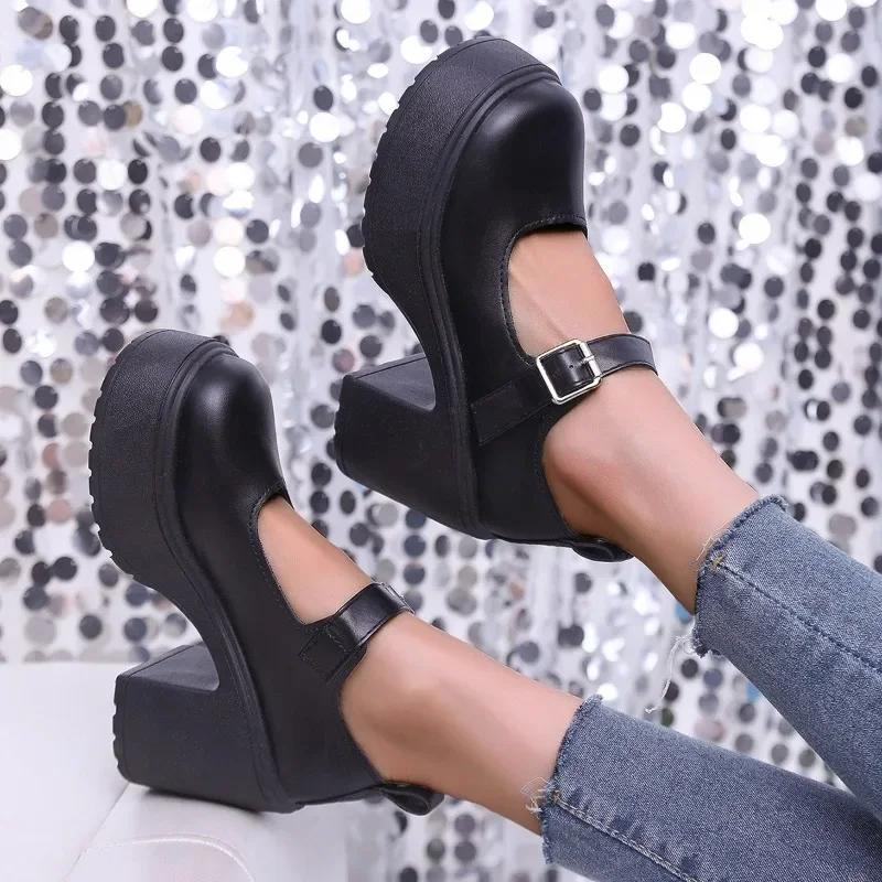 Fashion Mary Jane Shoes 2025 Fashion Light Women's Shoes Buckle Strap High Heels Fashion Shallow Office and Career Plus Size Black Heels