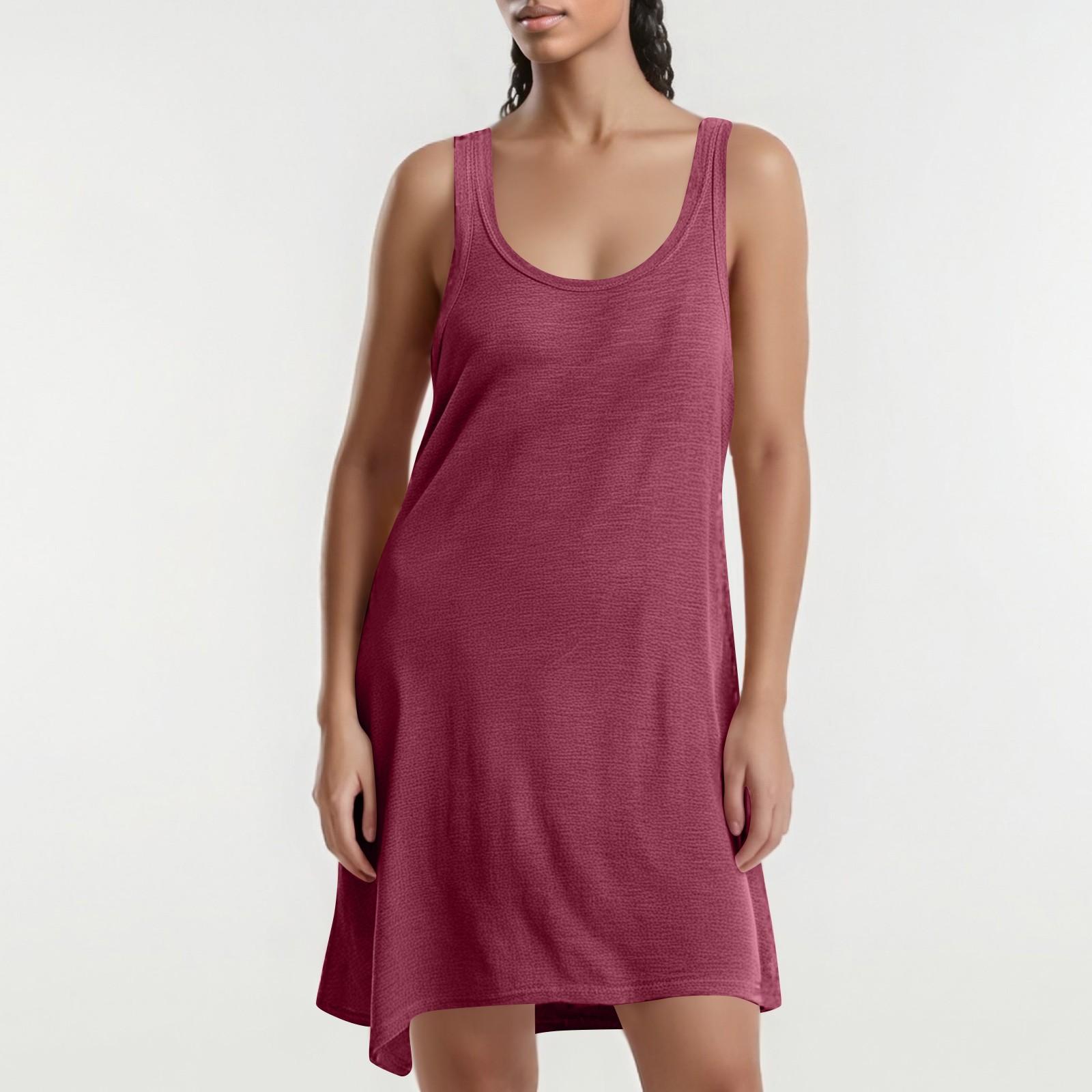 Women s Fashion Color U-neck Sleeveless Vest, Casual Versatile Dress L винный