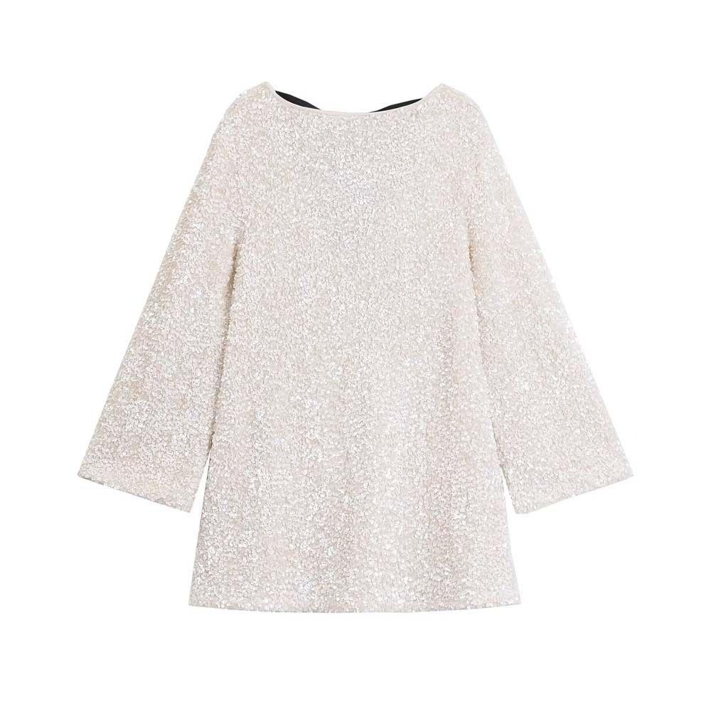 

Платье Шик Вечеринка Новый Год Длинный Рукав Юбка Блестящее Пайетками Мини-платье Танцы s белый