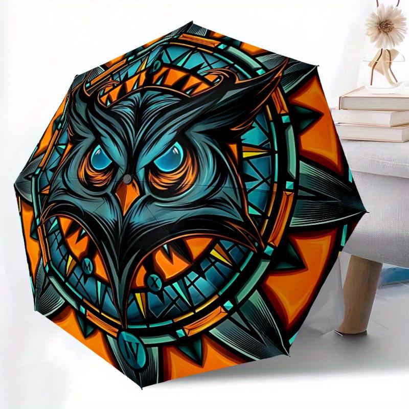 1pc Owl Mandala Automatic Open/close Umbrella, 8-Rib Sturdy Structure, Portable Travel Umbrella, Parties, Everyday Use, Outdoor Accessory, A