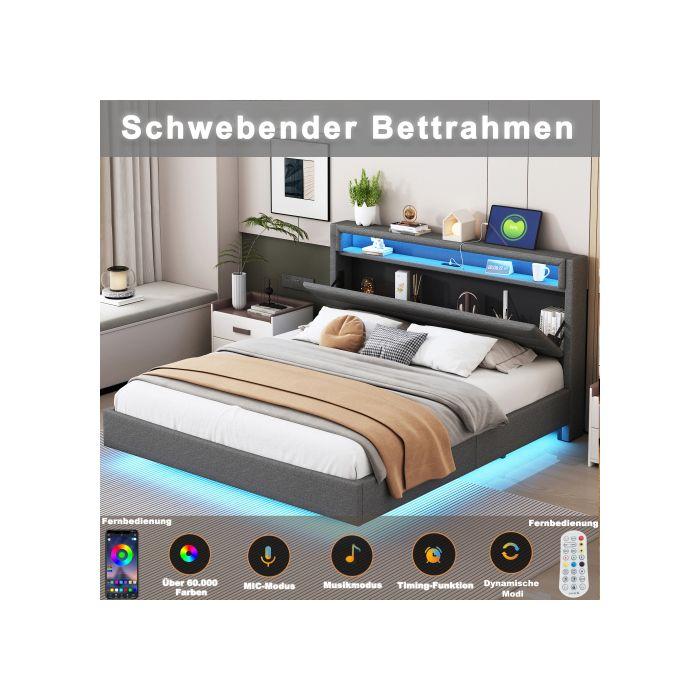 Upholstered Bed - MUVOE - 160x200 Cm - USB Socket - LED Lighting - Reversible Headboard