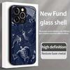Turtle Dolphin Pattern Tempered Glass Phone Case Suitable for iPhone 17 16 15 14 13 12 11 Pro Max Plus Shockproof Back Cover