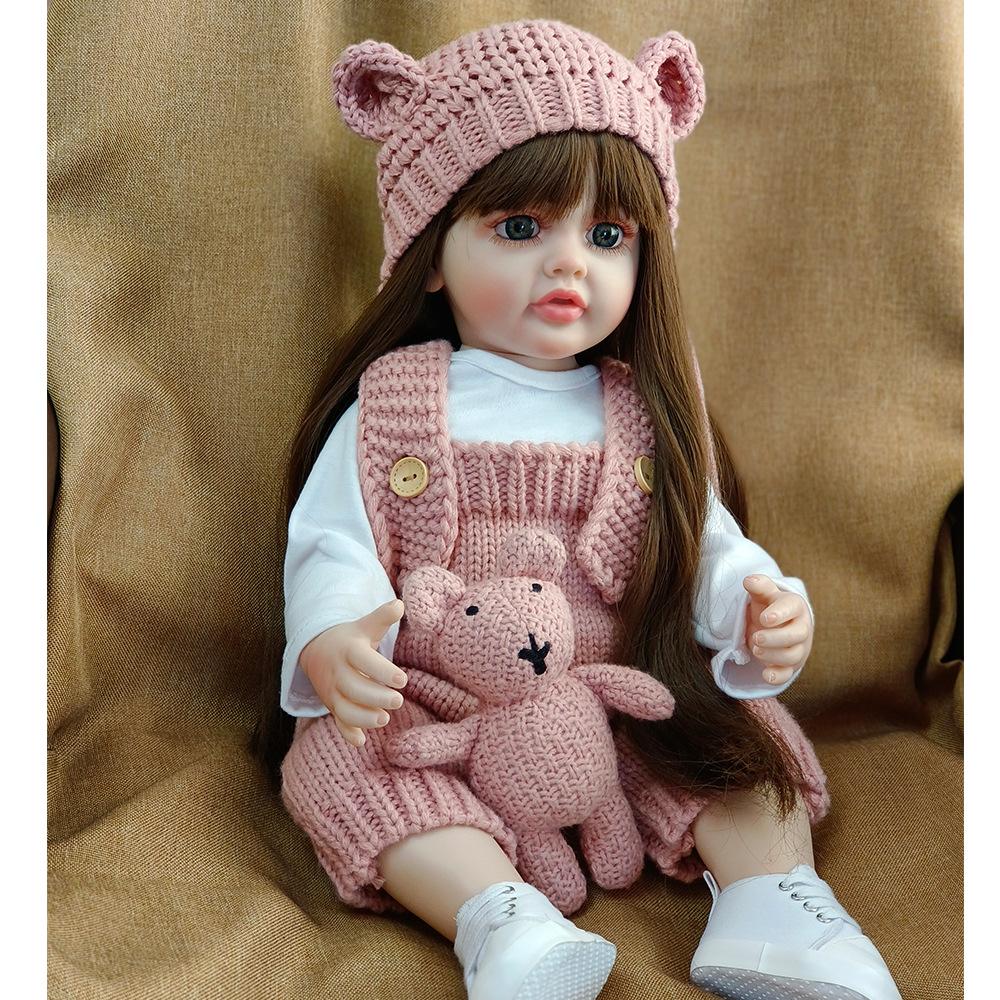 Rebirth Doll Simulation Baby Can Enter The Water Simulation Baby Accompanying Toy Full Glue Body 55 Cm Blooming Long Hair Girl
