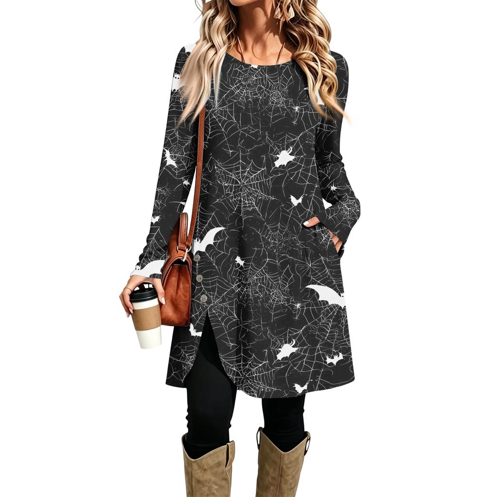 Women's Fashion Casual Printed Long Sleeve Round Neck Dress