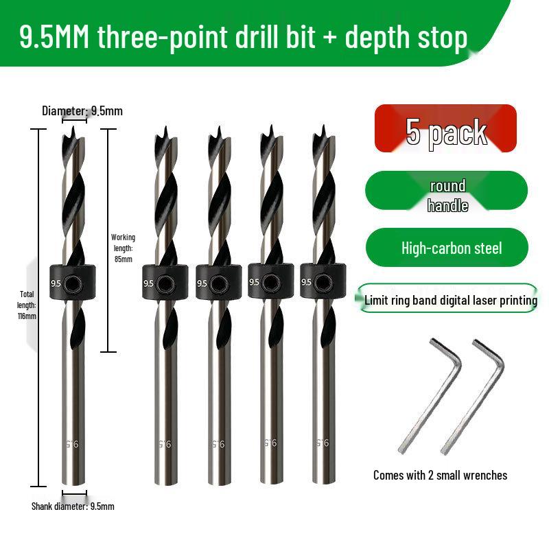 Carbon Steel Three-Point Twist Drill Bit for Hardwood and Enlargement - Compatible with Hand and Pillar Drills