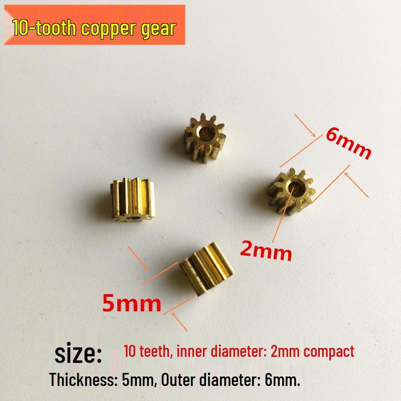 10-Tooth Copper Gear Motor Shaft, 0.5 Module, 2mm Inner Hole for DIY Metal Gear Motor Toy