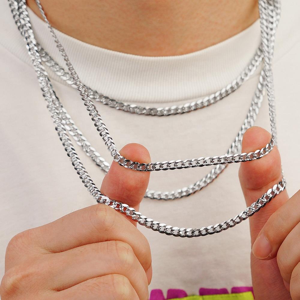 Hot Selling 925 Sterling Silver Jewelry American 2MM 3MM 4MM Cuban Link Chain Sweater Necklace for Men Women Hip Hop Style Bulk