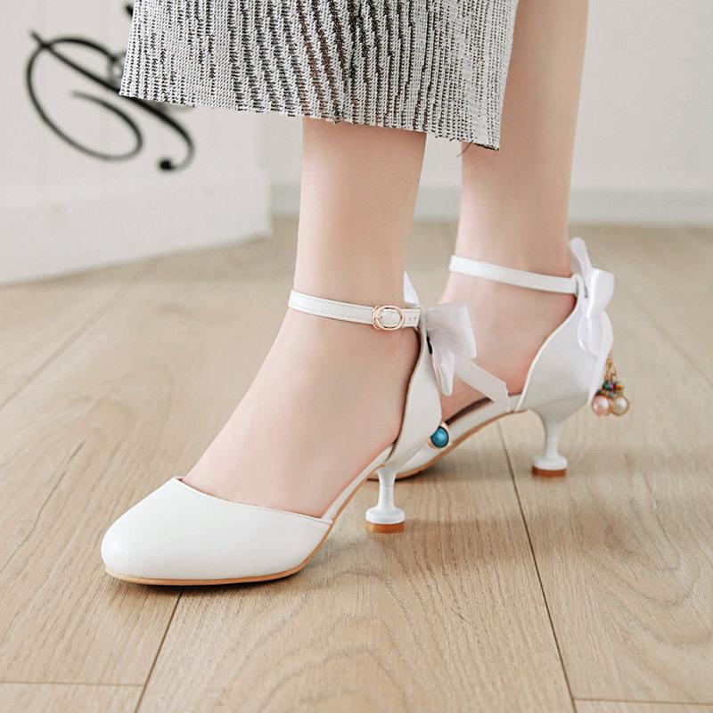 Children Girls High heel Shoe For Kids Princess Sandals Fashion Pearl Bow Stiletto Heel Female High heels For Party Wedding28-40