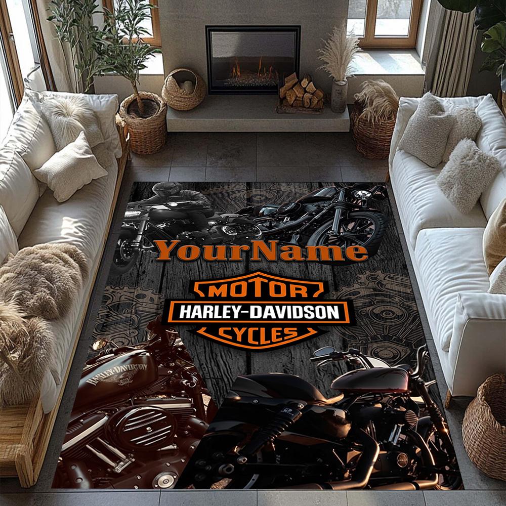 Harley-davidson Motorcycles Customize Your Name Floor Mat Design for Playrooms Foyer Dormitory Decorate room Antislip Carpet Anime Office Decor