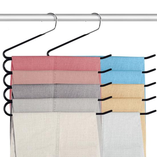 Oppbevaring Bukser Henger 5-lags Design Multifunksjonell Plassbesparende Rynkefritt skap Skjerf Jeans Skap Organizer Hjemmeutstyr