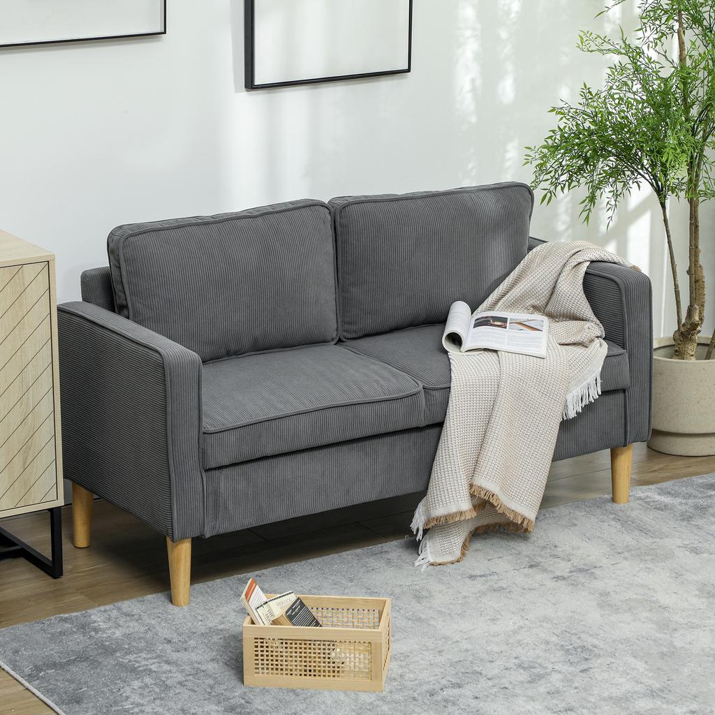 2-Seater Sofa with Storage Space and 2 Cushions, In Velvet-Effect Fabric and Wood, 140x63x79 Cm, Grey