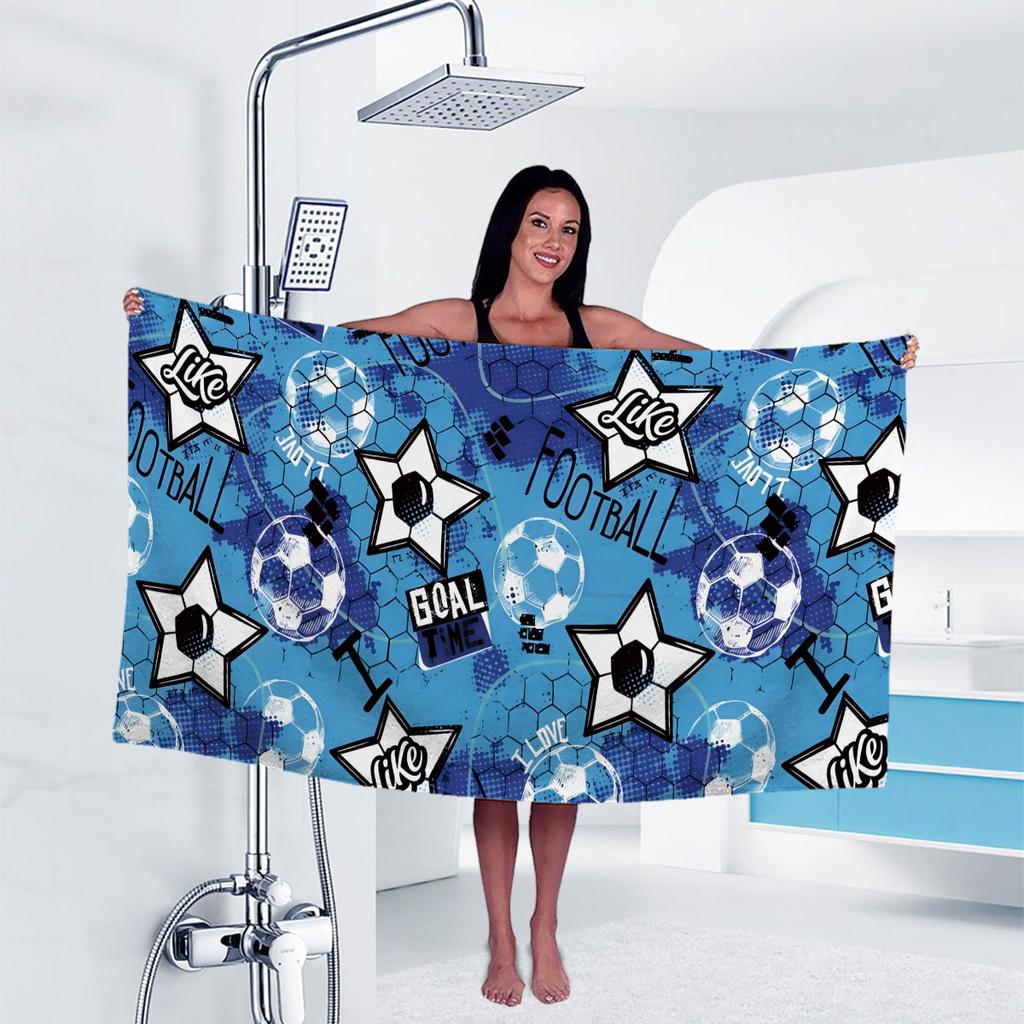 1Pc Football Print Towel Sports Quick-Drying Super Absorbent Camping Towel Soft Lightweight Gym Swimming Yoga Beach Towel