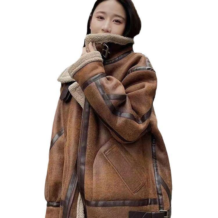 Fur integrated imitation fur coat women's winter new velvet thickened suede lamb wool coat loose locomotive clothes