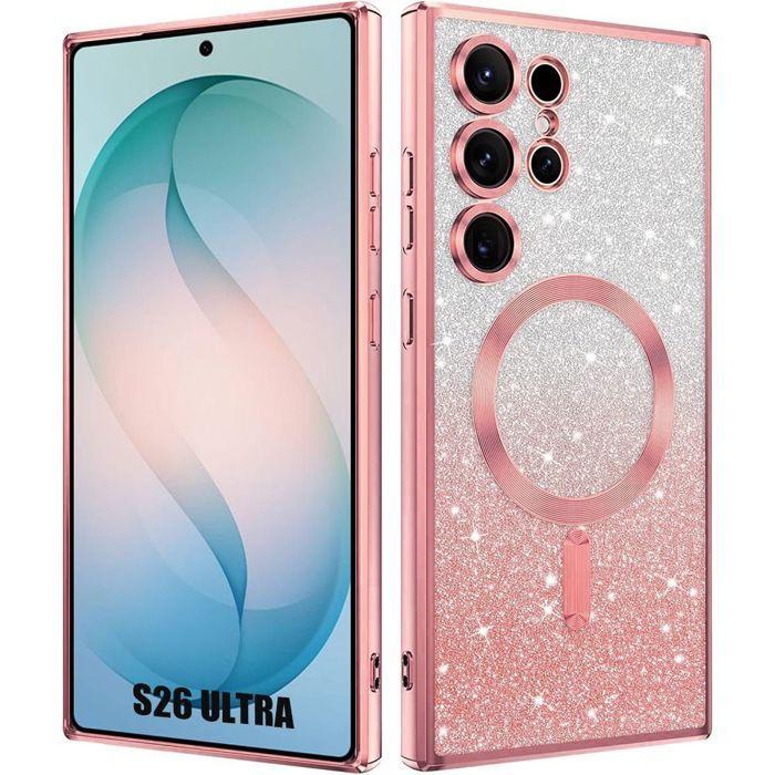 Coque pour Samsung Galaxy S26 Ultra, Protection Scintillante avec Anneau Magnétique Rose