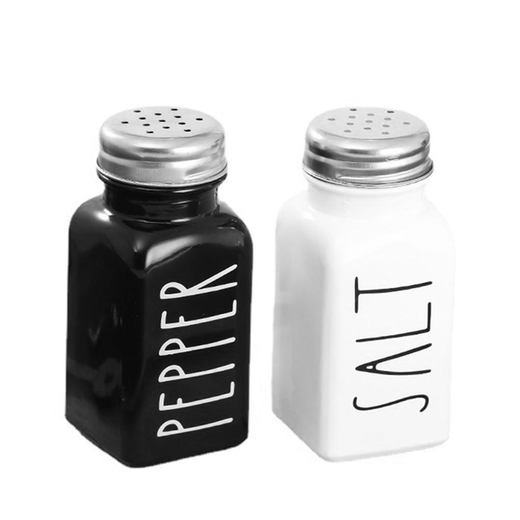 

Salt Shaker 1 Set with Stainless Steel Lids Transparent with Labels Funnel Brush Kitchen Decor for Countertop Home Restaurants