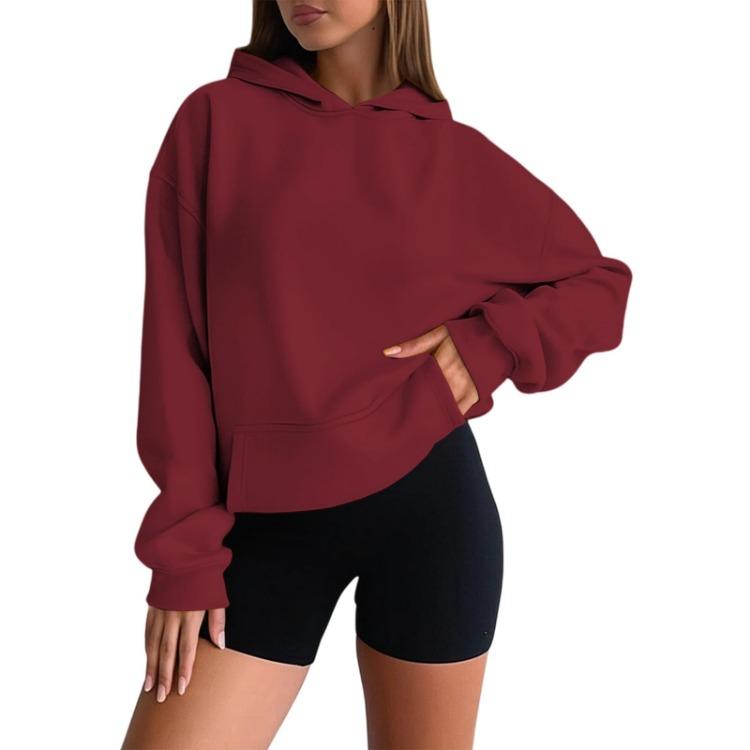 Fashion Hooded Sweatshirt for Women Oversized Drop Shoulder Long Sleeve Solid Color Sweatshirt