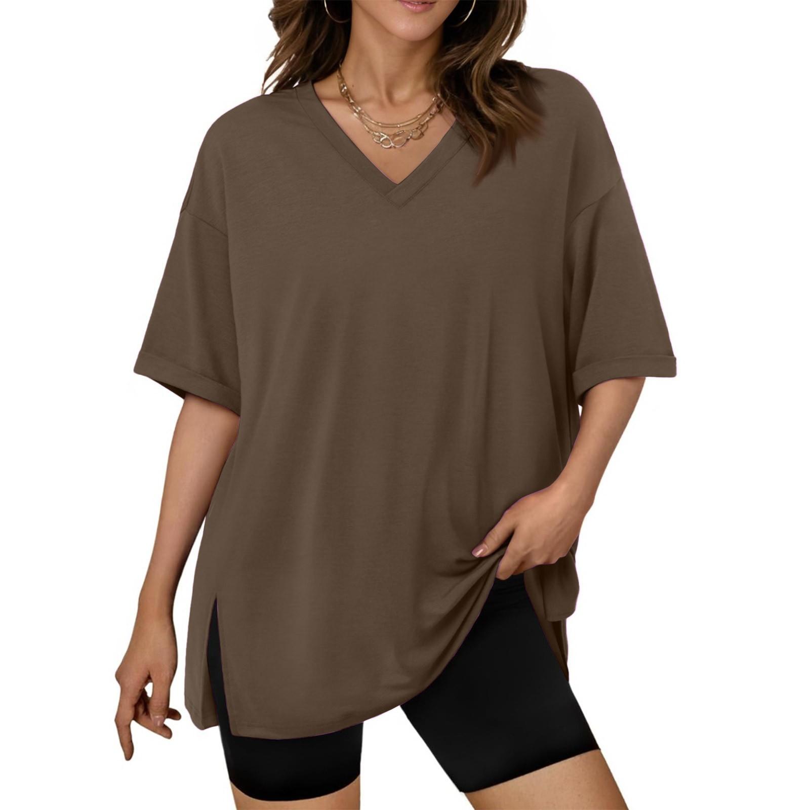 

Большие свободные женские футболки для спортзала, топы больших размеров с V-образным вырезом и коротким рукавом, футболки для тренировок, повседневные свободные футболки L