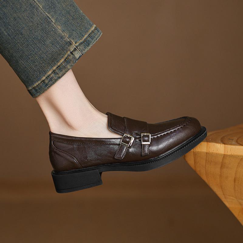 

Новая женская повседневная обувь, одинарная обувь, плоский каблук, размер, кожаная обувь, круглый носок, носить в четыре сезона, легкий вырез, низкий каблук, обувь-лодочки, ленивая обувь 41 (customized non-return and exchange) темно-коричневого