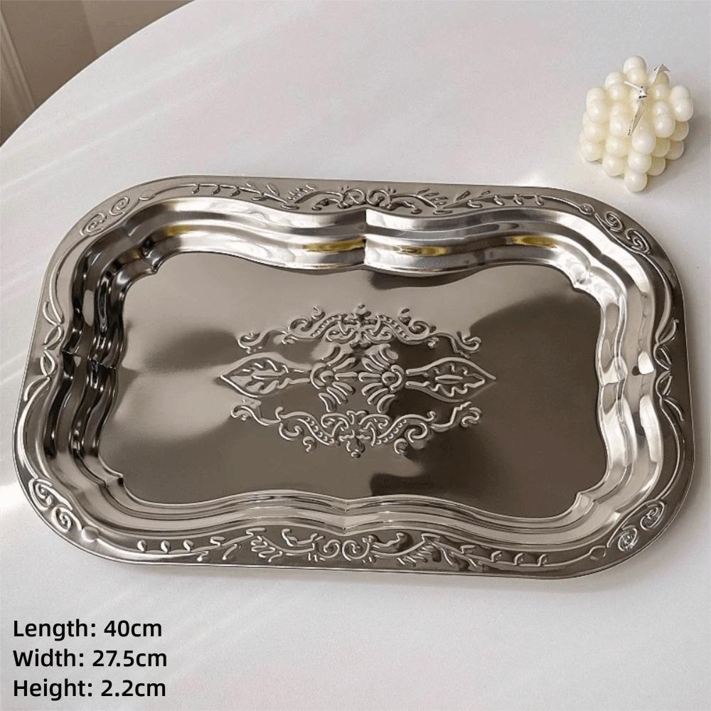 Stainless Steel Floral Dining Tray Rectangular French Vintage Fruit Snack Tray Refreshment Pallet Restaurant Commercial Storage