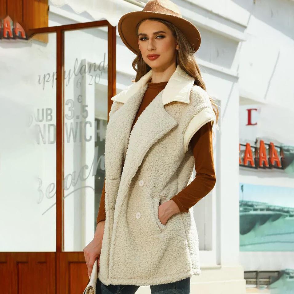 

Осенне-зимний женский свободный двубортный двусторонний бархатный пиджак без рукавов с воротником 2XL абрикосовый