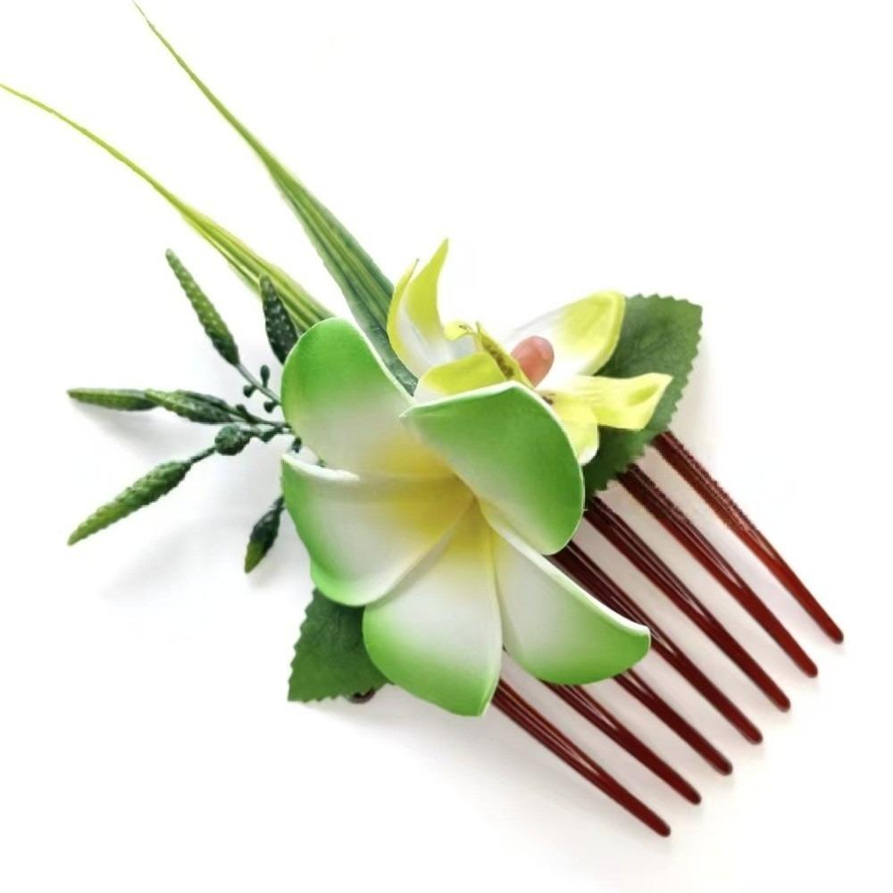

Elegant Plumeria Hair Comb Temperament Bohemian Style Hair Clip New Side Clip Hair Clip Vacation зелёный