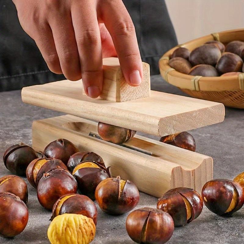 1pc Chestnut Can Opener, Solid Wood Peeler, Raw Chestnut, Lotus Seed Machine, Household Cross Shaped Chestnut Opener Tool