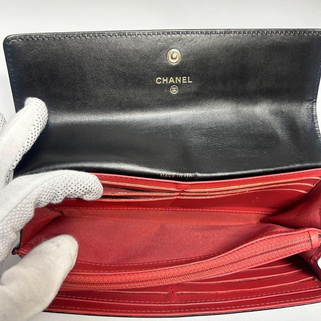Used CHANEL Chanel Coco Mark Caviar Skin Long Wallet Black Beautiful Condition