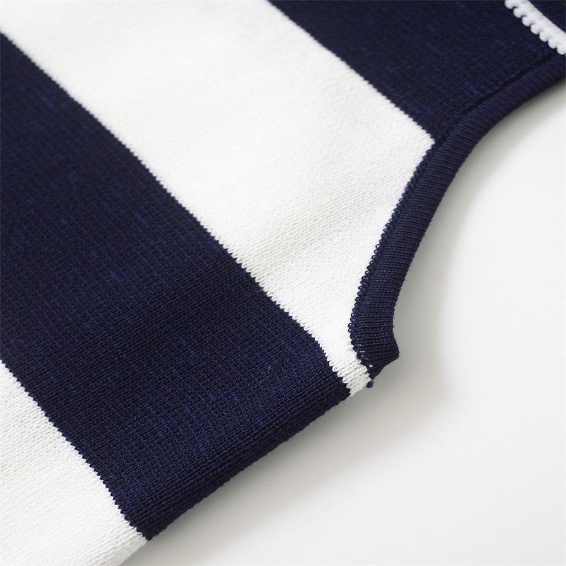 2026 New Women's European & American Style Striped Sleeveless Knit Lapel Dress