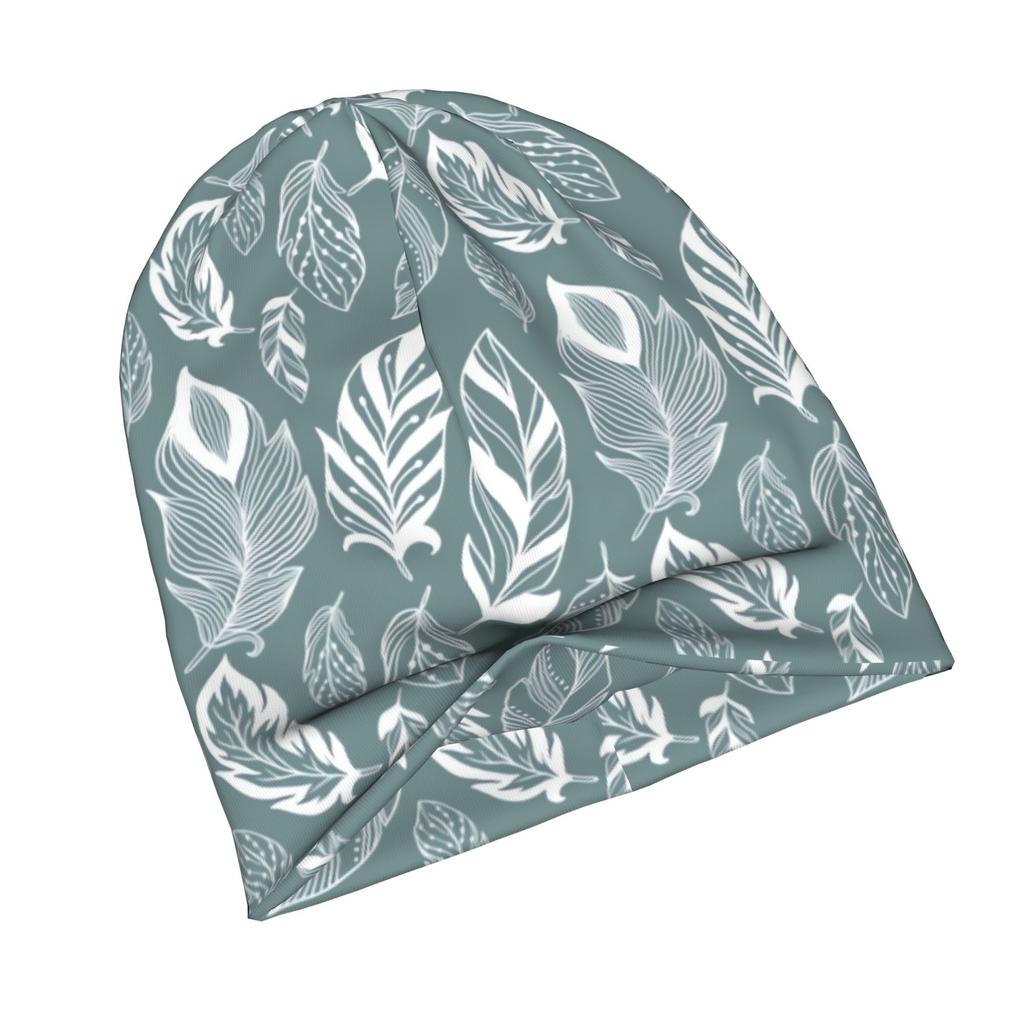2D Flat Printing Aegean Teal Feather Pattern Aegean Teal 2021 Color of the Year Adult Knit Beanie with Style Fits Effortlessly Into Seasonal Wardrobes