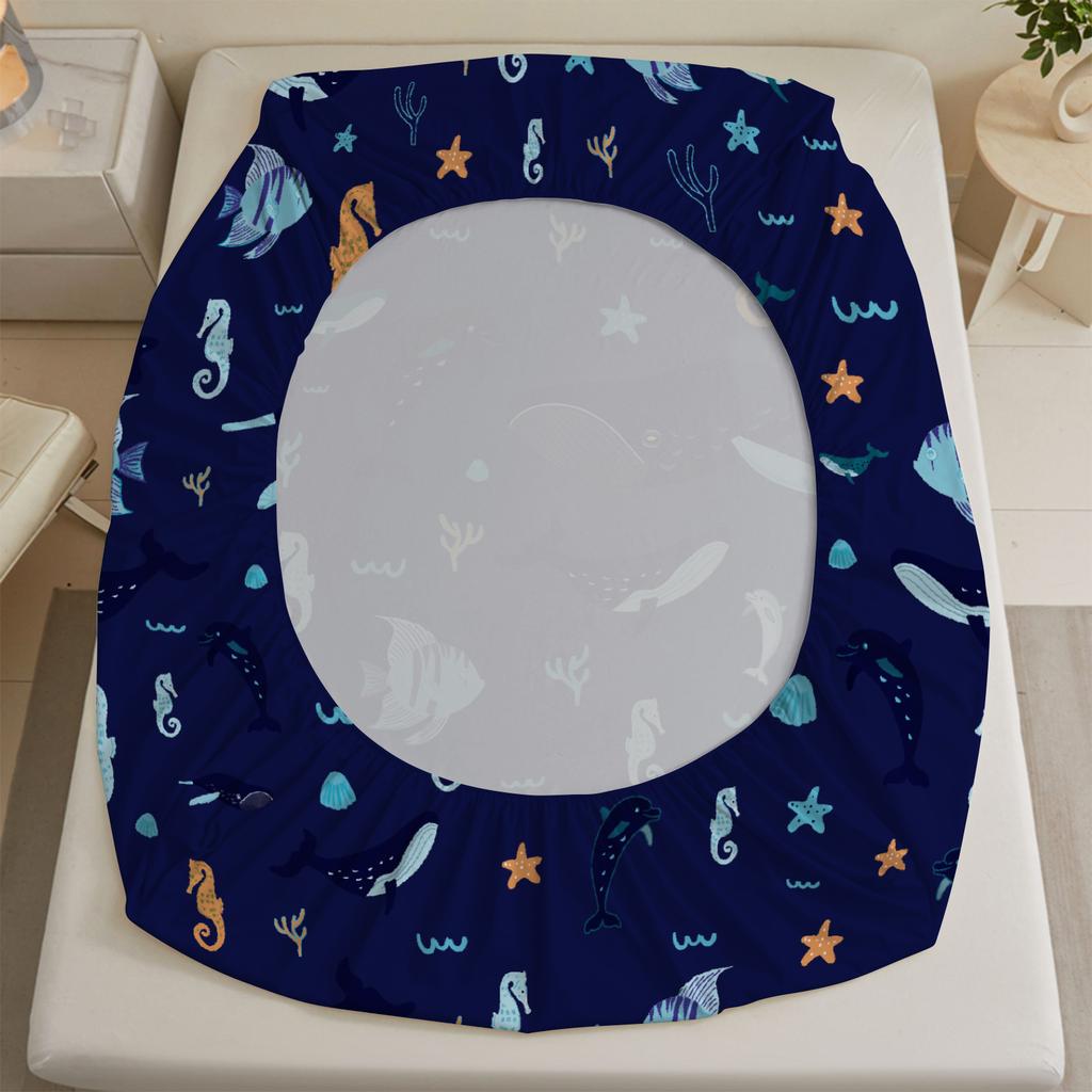3pcs Soft Fitted Sheet Set Gifts Simple Style For Kids Ocean Animals Sea Life Pattern Print Washable Bed Sheet With Pillowcases