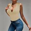Women's V-Neck Slim Fit Knit Top for Summer Everyday Wear