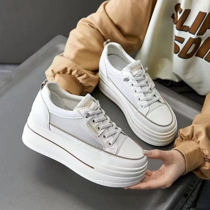 Thick sole 8cm inner height increase mesh white shoes women's summer new small muffin shoes casual board shoes women
