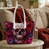 Gothic Skull Rose Pattern Tote Bag Large Capacity Stylish Daily Shoulder Handbag