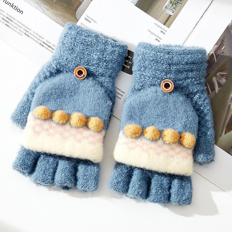 

Зимние новые вязаные термоперчатки женские с откидным верхом, полупальцевые, с открытыми пальцами, рабочие, цвета мармелада, милые, шерстяные one size fits all синий