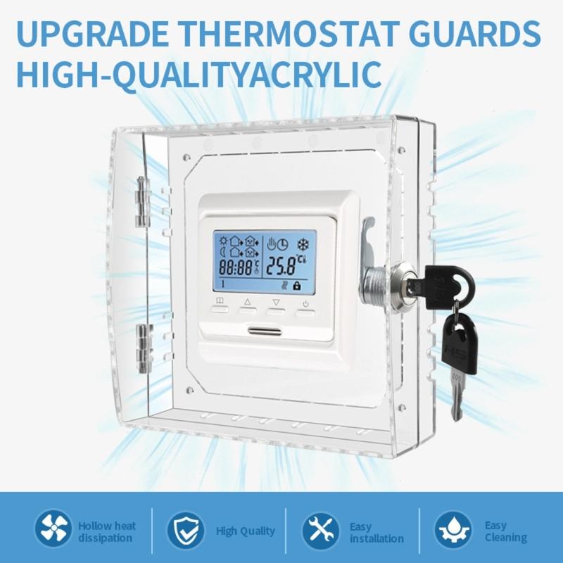 Secure Thermostat Guard Lock Box with Key Set Clear Thermostat Protector Case for Preventing Unauthorized Adjustments