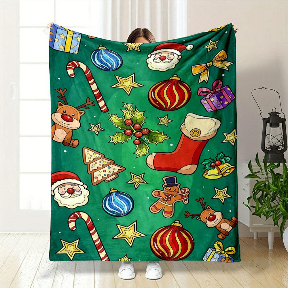 Christmas Elements Print Blanket Bedroom Blanket for Livingroom Couch Lunch Break Soft Throw for Friend's Festival Gift