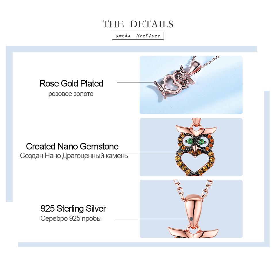 Umcho Eulen-Halskette aus massivem 925er-Sterlingsilber, Halsketten für Frauen, Jubiläumsgeschenk, edler Schmuck