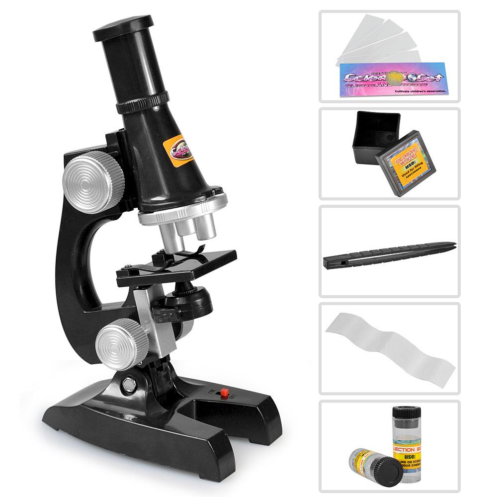 Kids Students Optical Microscope Set Kit With Light Scientific Toy Experimental