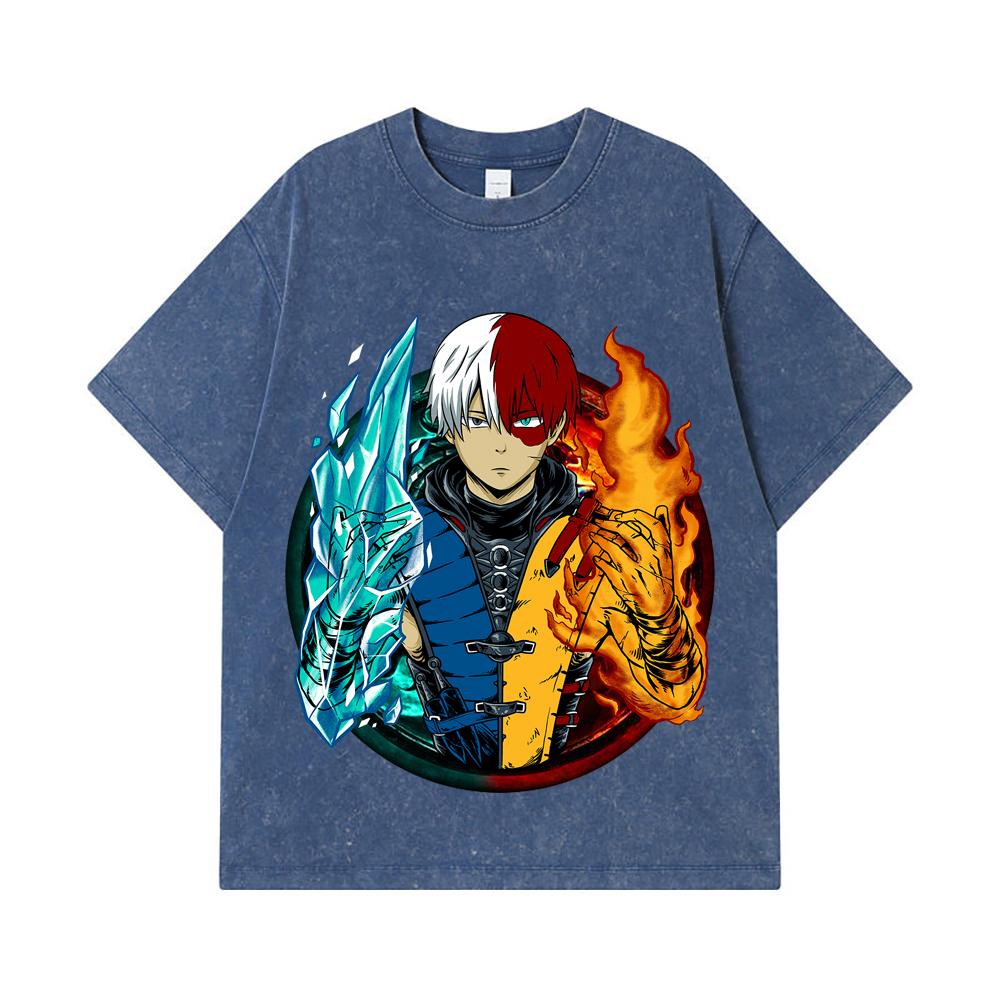 275 GSM Washed T-shirts 100% Cotton My Hero Academia V4 Shoto Print Unisex Heavy Cotton T Shirt