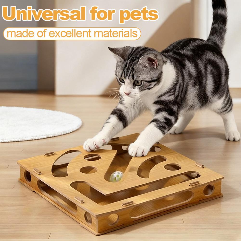 1 Set Interactive Cat Toy Puzzle Box Wooden Treat Maze Play For Toy Box Fun Interactive Cat Toy Hide and Seek Cat Agility Toys