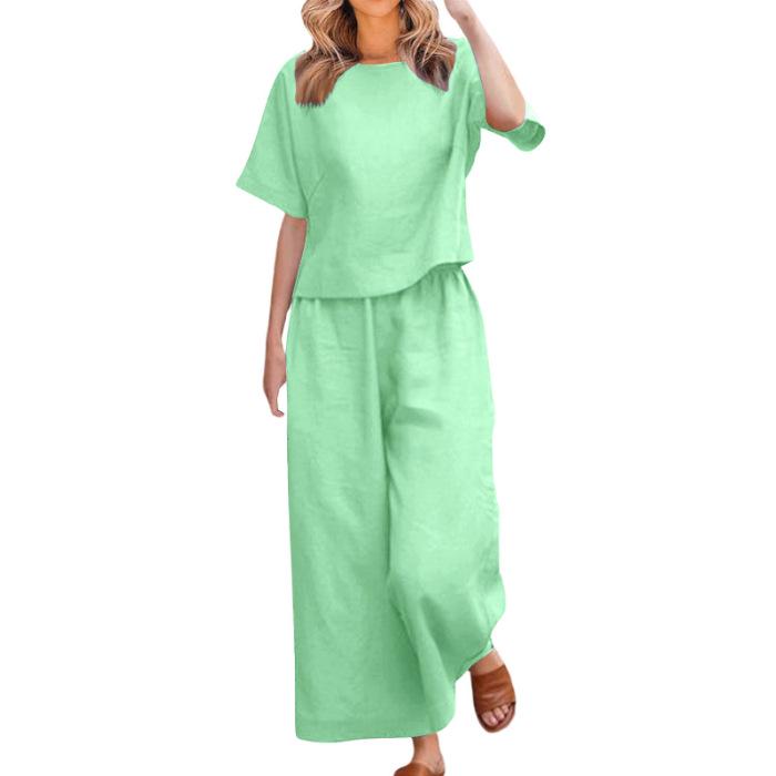 2025 Blue Plus Size Women's Short-Sleeved Two-Piece Casual Fashion Suit - European & Southeast Asian Style