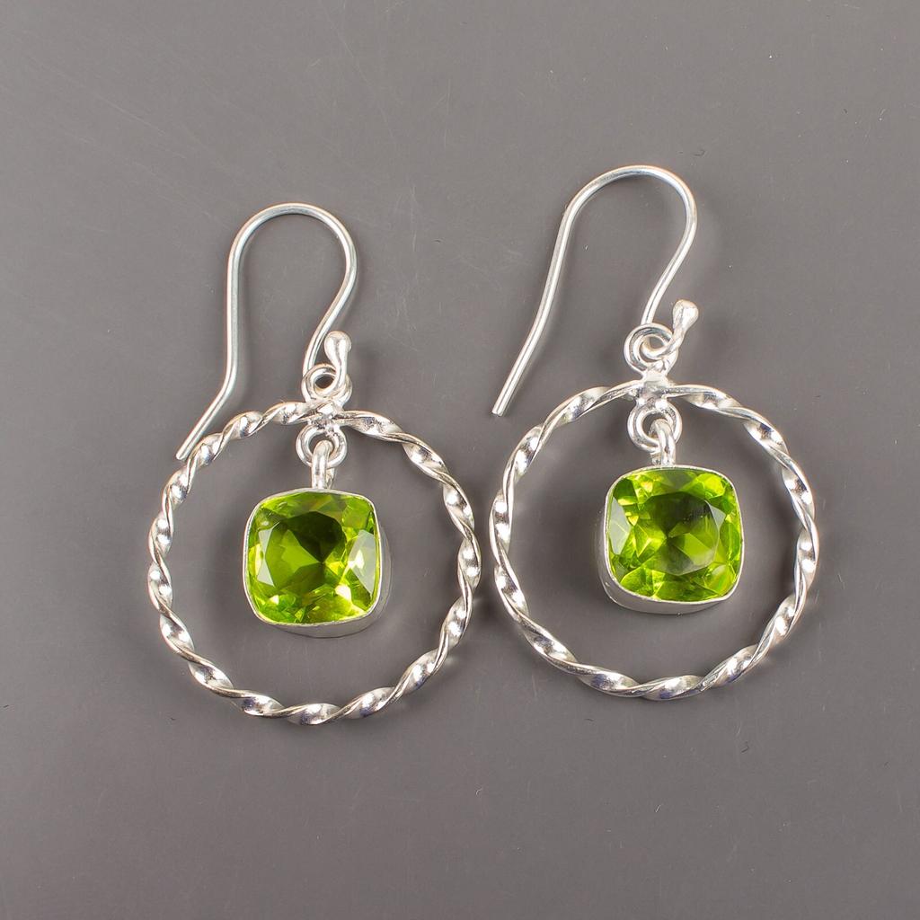 Peridot Gemstone 925 Sterling Silver Jewelry Handmade Drop/Dangle Earrings 1.60" EE-60-4