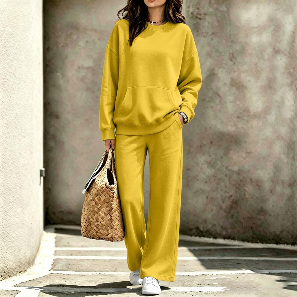 Casual Dames Crewneck Sweatshirt en Broek Set met Zakken - Herfst Winter Outfit, Twee Delig Comfortabel Trainingspak