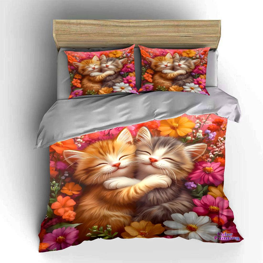 "Floral Kitten Snuggle Gift Set" Exquisite three-piece bedding set gift for kids and adults