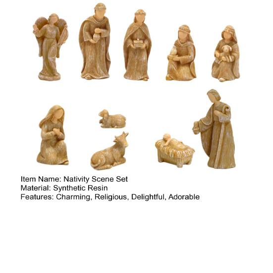 Yousheng Nativity Scene Set for Christmas Indoor Decor 10 Piece Resin Nativity Figurine with Manger Angel Christian Holy Family Figures Tabletop