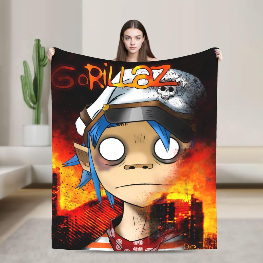 British GorillazS Virtual Band Rock Hip-Hop Blanket  Warm Soft Novelty Plush Throw Blanket For Travel Office Flannel Bed Cover