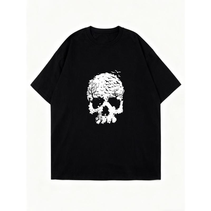 Abito Maglietta Oversize Nero Stampa Albero Teschio Grafico Streetwear Abbigliamento Casual