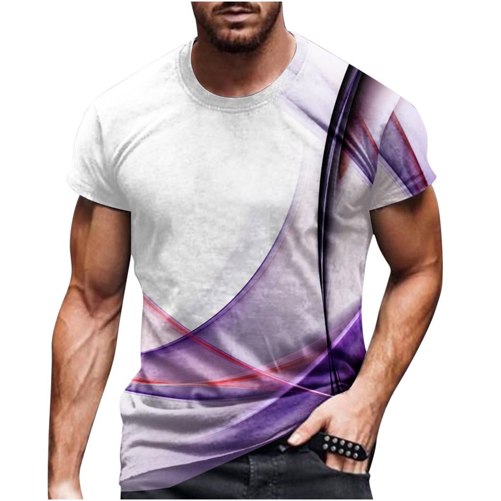 Summer Round Neck 3D Line Print Top Fashionable Casual Short Sleeved Men's T-shirts